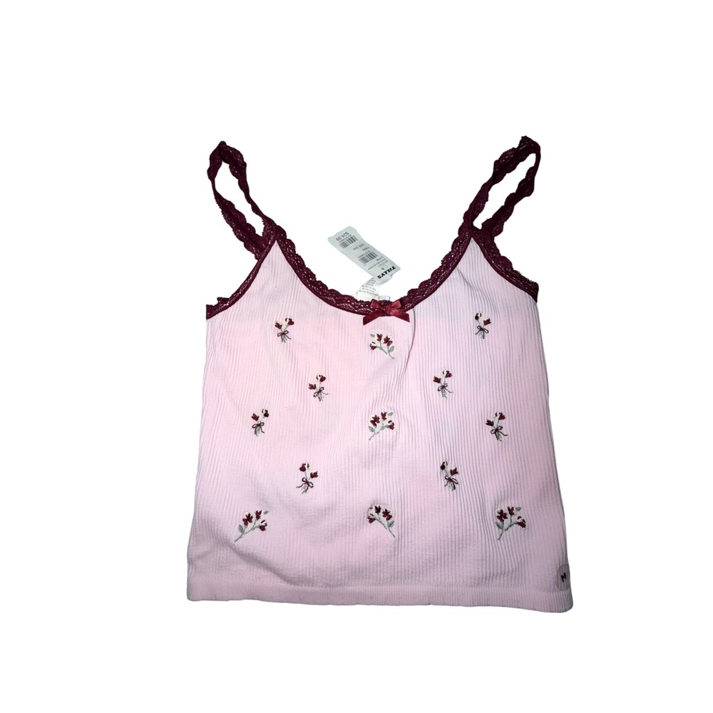 Full Tilt Pink Floral Embroidered Lace Trim‎ Cami Tank Top Kids S M